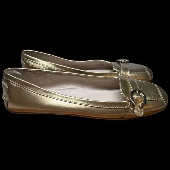 COLE HAAN Women's Size 10 Gold Demi Driving Shoes Cinderella Flats Logo Detail - Picture 6 of 14